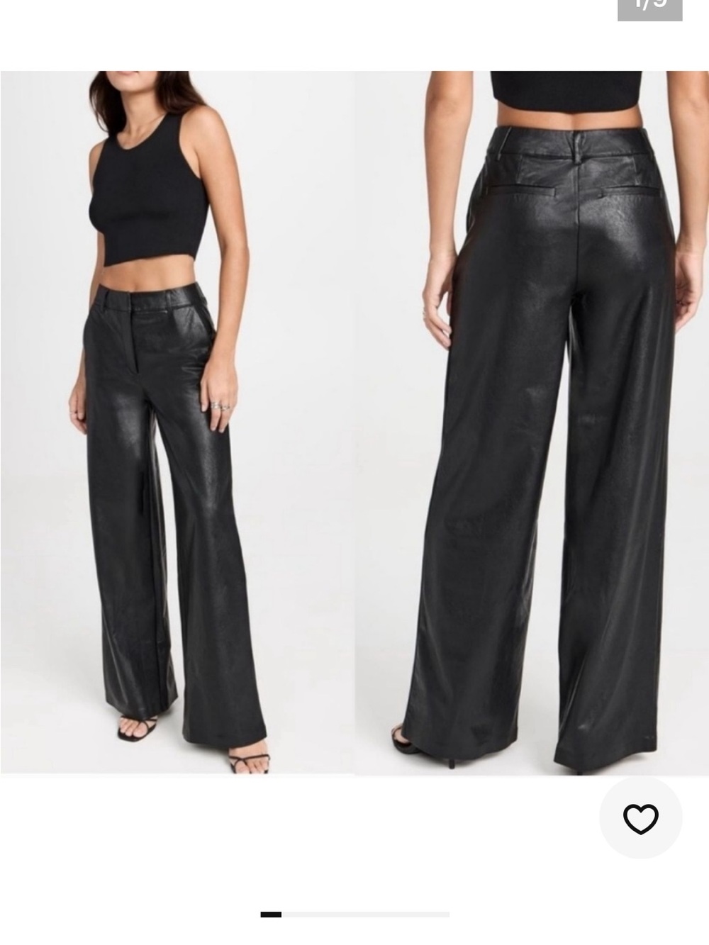 House of Harlow Faux Leather Black Pants Wide Leg Pleated Waist Medium